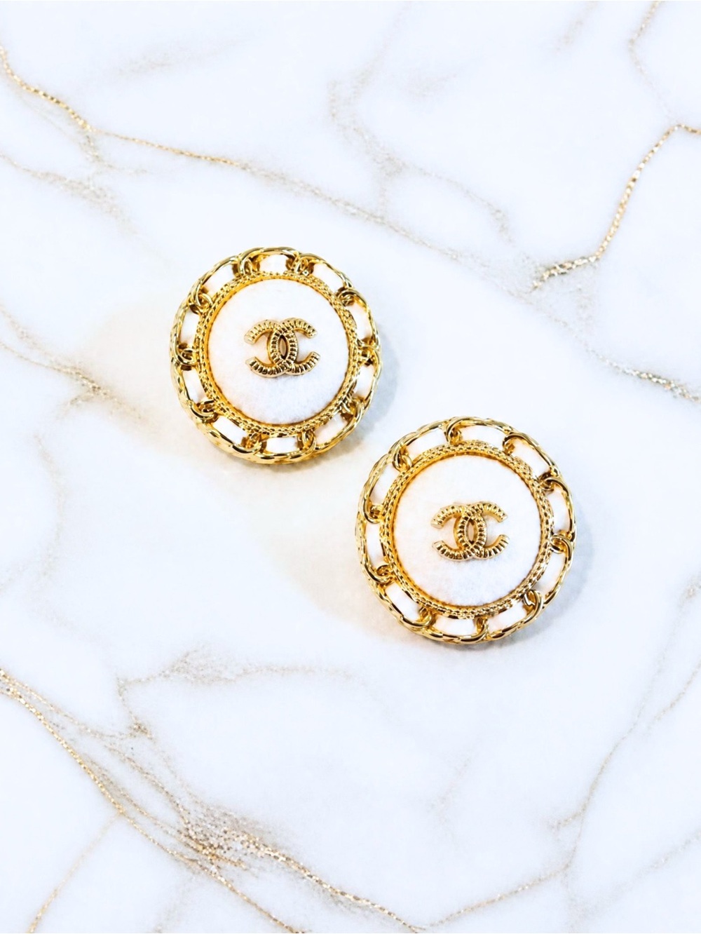 Luxury Cream/Gold Upcycled Button Earrings 22mm